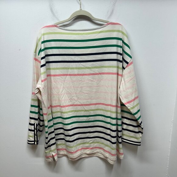 Talbots Womens Plus 2X Striped Long Sleeve Cotton Top W/ Button Detail Multicolo - Picture 7 of 8